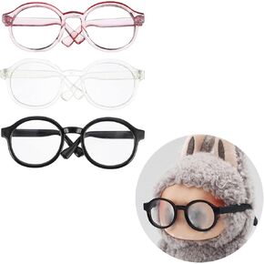 3PCS Eyeglasses Compatible for LBB Macarons and Have A Seat Doll, 3PCS Transparent Black Pink