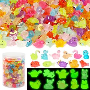 240 Pack Mini Resin Animals, Glow in The Dark Tiny Animals Figures to Hide Luminous Small Plastic Miniature Little Ducks Bulk for Office Home Garden Micro Landscape Aquarium Potted Dollhouse Decor