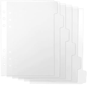 A5 Binder Dividers, 6 Ring Binders Divider, 6Pcs Binders Dividers with Tabs, 6 Holes Clear Binder Divider Index, Insertable Plastic Index Dividersheets, A5 Planner Dividerindex Page for Notebook Memo