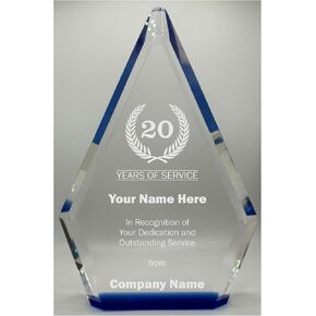 Years of Service Award with Custom Personalized Text Engraved Solid Crystal 8 inch Business Awards