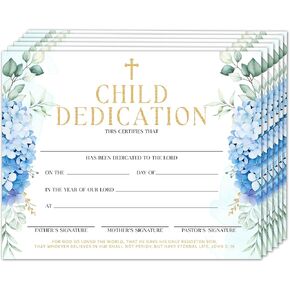 Baptism Certificate for Church, Blue Hydrangea Baby Dedication Certificate, Christening Award Gifts for Baby Boys Girls, Religious Baby Shower Party Decorations Supplies, 25 Pack Baby Certificate, 13