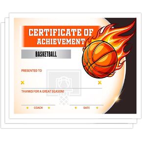 Basketball Certificate of Achievement, Basketball Sport Award Paper, Set of 25 Appreciation Diploma, Training Certificates of Participation Graduation, Recognition for Team Kid Student Teacher, 18