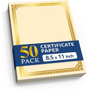 50 Sheets Certificate Paper 8.5 x 11 for Printing - Letter Size 180 GSM Printable Award Certificate Paper with Gold Foil Border Blank Diploma Certificates Graduation Achievement Document Cardstock