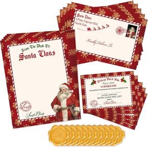 25pcs عيد الميلاد الرسمية الرسمية من مجموعة Santa تشمل 5pcs عتيقة الذهب Snowflake Paper 5pcs شهادات 5pcs مظاريف 10 ملصقات لـ Mailbox Family Party Favors