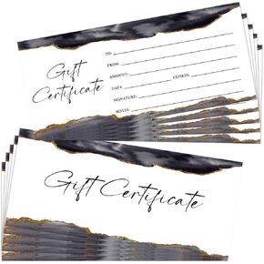 Blank Gift Certificate for Business, 25 Black Marble Gift Certificate for Salon Spa Beauty Restaurants Marriage Birthday Client Vouchers, 8x3.5" Blank Cards -10