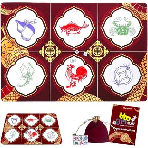 BAU Ca Tom Cua Game Set - Luxury 19.7"x27.5" Mat with 6 Dice, Asian Gambling Game for Lunar New Year, Family Gatherings & Parties, Fun Cultural Dice Game for Adults & Kids