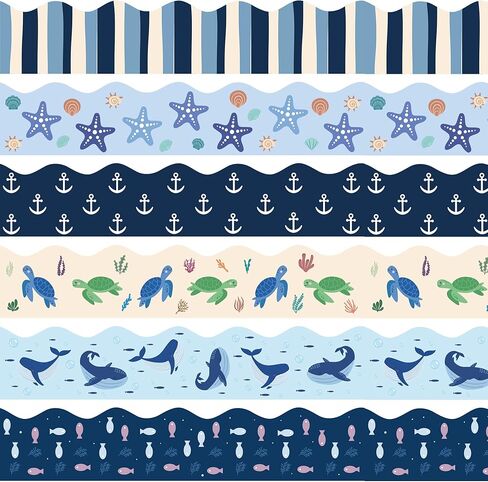 75Ft Ocean Bulletin Board Borders Summer Sea Themed Scalloped Trim Turtle Whale Fish Bulletin Borders Back to School Boho Classroom Home Office Chalkboard Wall Door Decorations for Summer Beach Pool in Kuwait