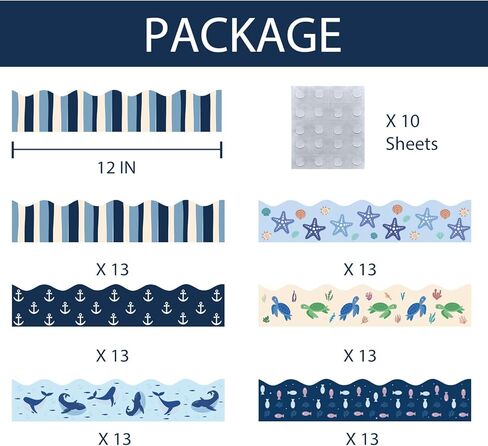 75Ft Ocean Bulletin Board Borders Summer Sea Themed Scalloped Trim Turtle Whale Fish Bulletin Borders Back to School Boho Classroom Home Office Chalkboard Wall Door Decorations for Summer Beach Pool in Kuwait