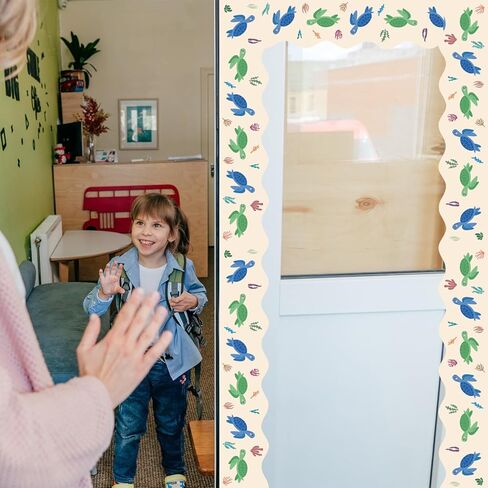 75Ft Ocean Bulletin Board Borders Summer Sea Themed Scalloped Trim Turtle Whale Fish Bulletin Borders Back to School Boho Classroom Home Office Chalkboard Wall Door Decorations for Summer Beach Pool in Kuwait