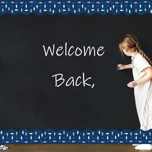 75Ft Ocean Bulletin Board Borders Summer Sea Themed Scalloped Trim Turtle Whale Fish Bulletin Borders Back to School Boho Classroom Home Office Chalkboard Wall Door Decorations for Summer Beach Pool in Kuwait