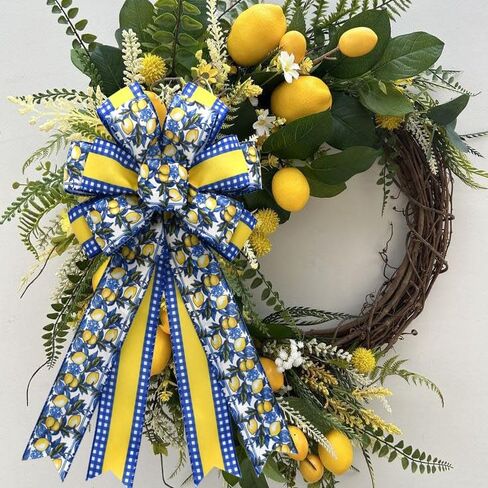 4 Rolls Lemon Wired Edge Ribbon - 2.5 Inch Wide, 20 Yards Total, Summer Yellow Lemon Print Wired Edge Set, Fashionable Grosgrain Craft Ribbon for Gift Wrapping, Hair Bundles, Party Decorations in Kuwait