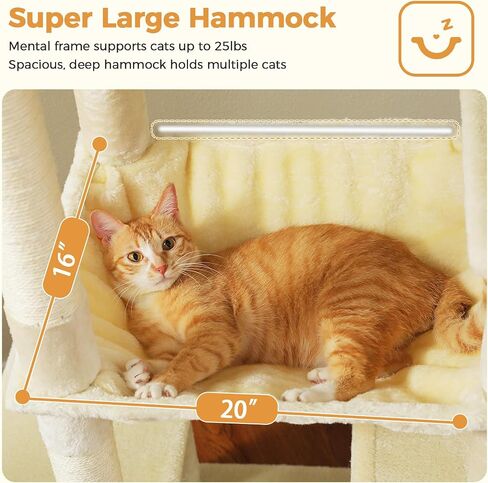71 Inch Tall Cat Tree for Indoor Cats Large Adult, Multi-Level Cat Tower with Extra Large Hammock, 2 Cat Caves, Spacious Top Perch, Scratching Pad, Beige in Kuwait