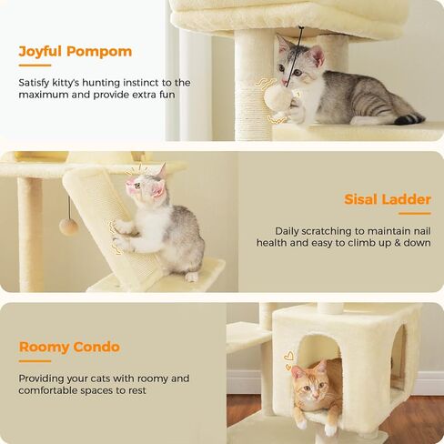 71 Inch Tall Cat Tree for Indoor Cats Large Adult, Multi-Level Cat Tower with Extra Large Hammock, 2 Cat Caves, Spacious Top Perch, Scratching Pad, Beige in Kuwait
