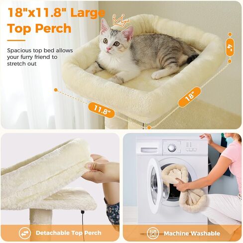 71 Inch Tall Cat Tree for Indoor Cats Large Adult, Multi-Level Cat Tower with Extra Large Hammock, 2 Cat Caves, Spacious Top Perch, Scratching Pad, Beige in Kuwait