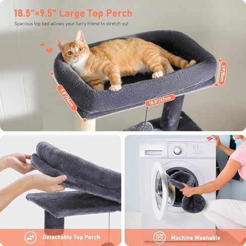 شجرة قطط طولها 71 بوصة للقطط الداخلية البالغة البالغة ، برج القط متعدد المستويات مع أرجوحة كبيرة إضافية ، 2 كهوف القط ، جثم أعلى فسيح ، وسادة الخدش ، البيج in Kuwait