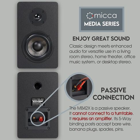 Micca MB42X G2 Passive Bookshelf Speakers for Home Theater Surround Sound, Stereo, and Passive Near Field Monitor, 2-Way (Black, Pair) in Saudi Arabia