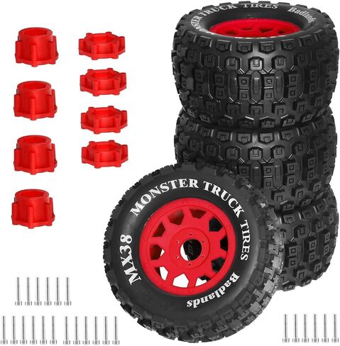 RC MX38 Tyre 3.8in MT TIRES مع hex لعجلة 17 مم لـ ARRMA Kraton Outcast 6S E-Revo Summit Tekno MT410 1/7 1/8 1/10 RC Truck Car Part (Black) in Saudi Arabia