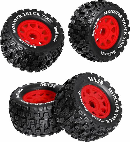 RC MX38 Tyre 3.8in MT TIRES مع hex لعجلة 17 مم لـ ARRMA Kraton Outcast 6S E-Revo Summit Tekno MT410 1/7 1/8 1/10 RC Truck Car Part (Black) in Saudi Arabia