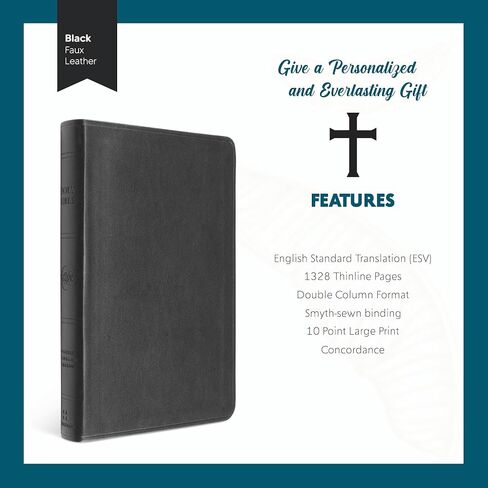 Personalized ESV Thinline Bible Large Print English Standard Version Faux Leather Holy Bible ESV with Custom Name, Date and Text | Custom Gift for Christian & Religious Celebrations | Black in Kuwait