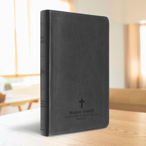 Personalized ESV Thinline Bible Large Print English Standard Version Faux Leather Holy Bible ESV with Custom Name, Date and Text | Custom Gift for Christian & Religious Celebrations | Black in Kuwait