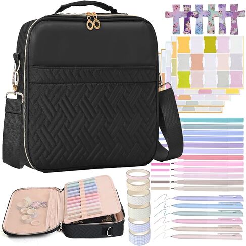 Bible Cover for Women,Large Bible Bag with Shoulder Strap, Bible Study Supplies Carrier Includes Highlighters Tabs, Journaling Kit Case Packed in Gift Box, Christian Gifts for Women(Black) in Saudi Arabia