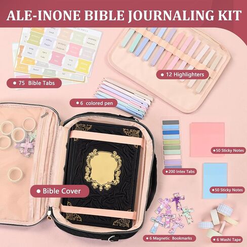 Bible Cover for Women,Large Bible Bag with Shoulder Strap, Bible Study Supplies Carrier Includes Highlighters Tabs, Journaling Kit Case Packed in Gift Box, Christian Gifts for Women(Black) in Saudi Arabia