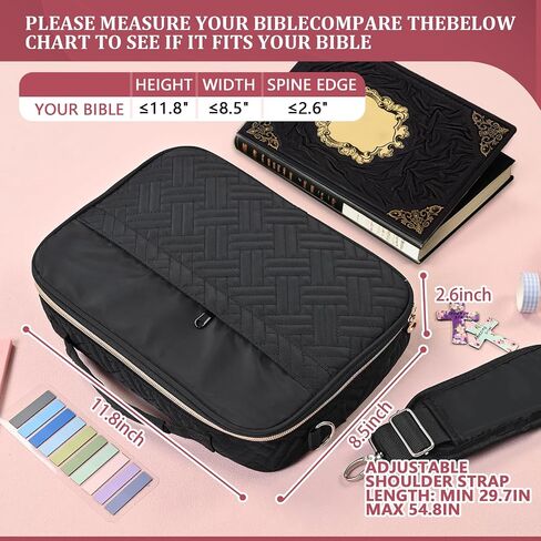 Bible Cover for Women,Large Bible Bag with Shoulder Strap, Bible Study Supplies Carrier Includes Highlighters Tabs, Journaling Kit Case Packed in Gift Box, Christian Gifts for Women(Black) in Saudi Arabia