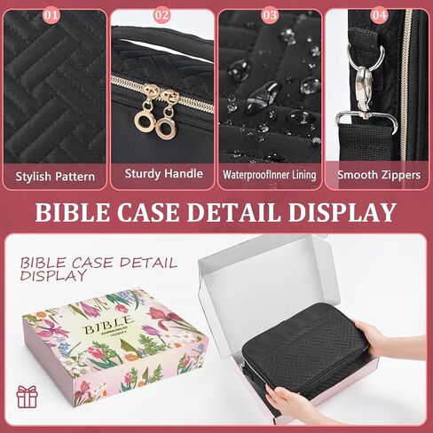 Bible Cover for Women,Large Bible Bag with Shoulder Strap, Bible Study Supplies Carrier Includes Highlighters Tabs, Journaling Kit Case Packed in Gift Box, Christian Gifts for Women(Black) in Saudi Arabia
