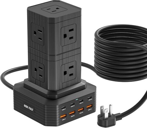 Surge Protector Power Strip Tower Desktop Charging Station, 6.6Ft Extension Cord with 5 AC Outlets 8 USB Ports（4 USB C ） Power Tower Overload Protection for Home Office Dorm Room in Kuwait