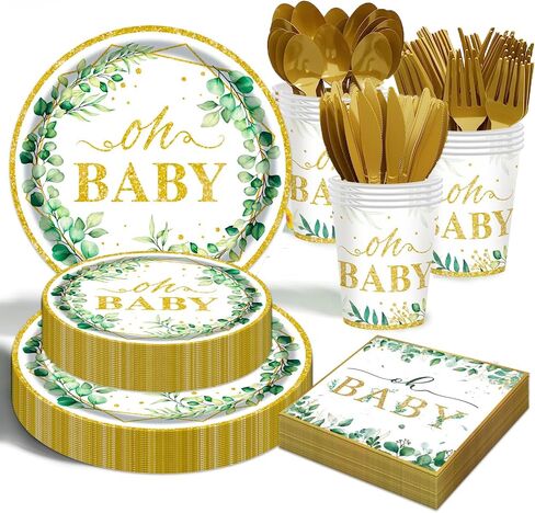 Sage Greenery Baby Shower Plates and Fedical Tableware Table - 175pcs in Saudi Arabia