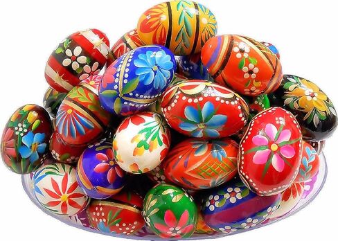 بيض خشبي مطلي باليد عيد الفصح البولندية (بيزانكي) بيض زخرفي لمجموعة عيد الفصح من 6 بيضات متوسطة in Kuwait