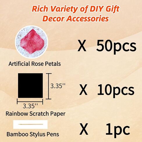 White Crinkle Paper Shred Filler with DIY Kit - 50 Paux Rose Betals و 10 بطاقات خدش لتعبئة الهدايا ، الزغب المعاد تدويرها الصديقة للبيئة لديكور زفاف عيد الميلاد ، حشو قابل لإعادة الاستخدام in Saudi Arabia