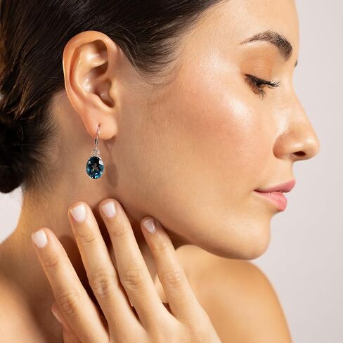 Silvershake 12x10mm Solitaire Oval Gemstones Modern Half Bezel Set 925 Sterling Silver Drop Dangle Leverback Earrings Jewelry for Women in Saudi Arabia