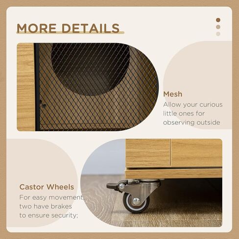 Pawhut Luxury Cat House مع عجلات ، Kitty Cage Catio Villa للقطط الداخلية مع وظائف الخدش ، الشقة ، باب رفرف ، وسادة ، البلوط ، 31.5 "× 20" × 48.5 " in Kuwait