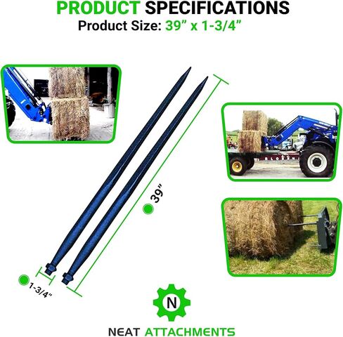39 "Hay Bale Spear 3000 LBS ، C -2 Bale Spike Square مدبب مزورة - 1 3/4" Conus 2 ، Bale Hay Spike مع Hex Nut (حزمة 1) in Kuwait