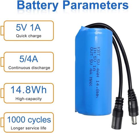 KBT 5V 4Ah Battery Pack with Charger & DC5521 Connector Cable for 5Volt Devices RC Car, Robot, DIY, LED Light Strip in Saudi Arabia
