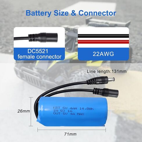 KBT 5V 4Ah Battery Pack with Charger & DC5521 Connector Cable for 5Volt Devices RC Car, Robot, DIY, LED Light Strip in Saudi Arabia