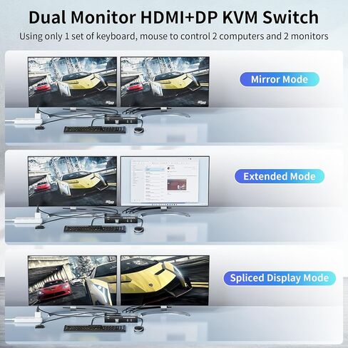 USB HDMI Displayport KVM Switch 2 شاشات 2 جهاز كمبيوتر، 4K @ 30 هرتز USB DP 1.4 KVM Switch مع صوت صغير، شاشة مزدوجة تدعم وضع ممتد/مرآة، 2 منفذ لمشاركة جهازي كمبيوتر مجموعة واحدة من طابعة لوحة المفاتيح والماوس in Saudi Arabia