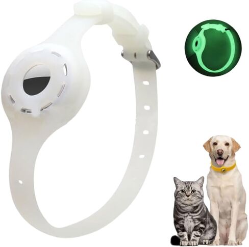 Airtag Protector Silicone Luminous Collar Adjustable Loss Prevention Eye-catching Pet Collar for Cats and Small Dogs(Pink) in Saudi Arabia