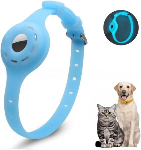 Airtag Protector Silicone Luminous Collar Adjustable Loss Prevention Eye-catching Pet Collar for Cats and Small Dogs(Pink) in Saudi Arabia