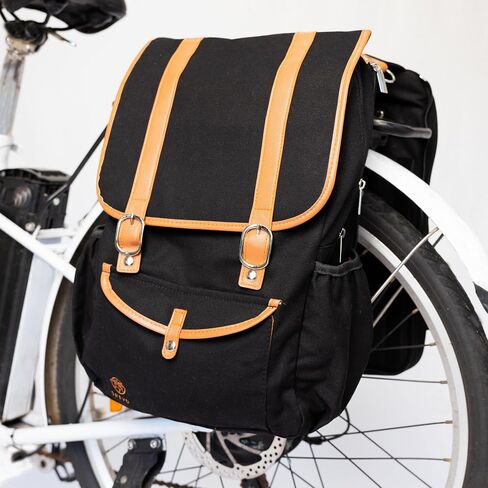 Sheyd Bike Bag for Rear Bike Rack - 17.3L Convertible Bike Pannier Bag - Water Resistant Canvas Bicycle Bag, Padded Laptop Pocket & More - Large Capacity Bicycle Saddle Bag for Easy Commuting in Saudi Arabia