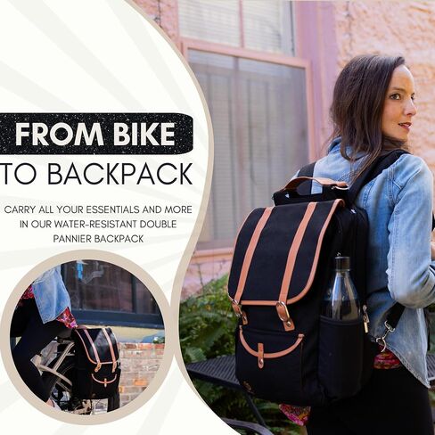 Sheyd Bike Bag for Rear Bike Rack - 17.3L Convertible Bike Pannier Bag - Water Resistant Canvas Bicycle Bag, Padded Laptop Pocket & More - Large Capacity Bicycle Saddle Bag for Easy Commuting in Saudi Arabia
