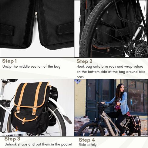 Sheyd Bike Bag for Rear Bike Rack - 17.3L Convertible Bike Pannier Bag - Water Resistant Canvas Bicycle Bag, Padded Laptop Pocket & More - Large Capacity Bicycle Saddle Bag for Easy Commuting in Saudi Arabia