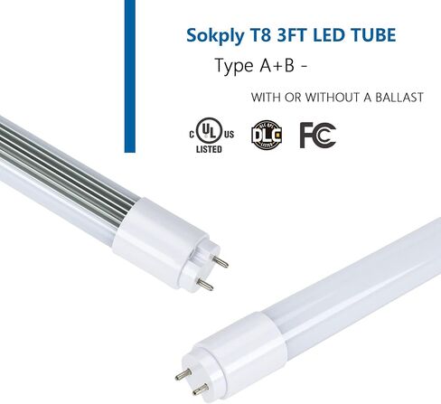 T8 T10 T12 LED Tube Light 3FT Type A+B 15W 1875LM, 36In LED Bulb Ballast Bypass or Compatible Dual-End, 5000K Daylight White, F30T8/F30T12 Fluorescent Replacement, UL & DLC Listed(1pcs) in Saudi Arabia