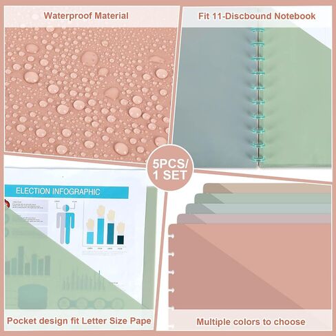 2 Sets 5 Colors Disc-Bound Dividers for 8.5 x 11 Inch Letter-Size Paper Disc Planner Dividers with Pockets 11 Disc Planner Folder Pockets Ideal for Office and School Use(Pastel) in Saudi Arabia