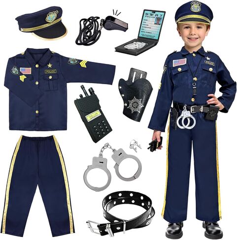 Police Officer Costume for Kids - Boys & Girls, Cop Uniform for Role Play, Gift, Halloween & Career Day in Kuwait