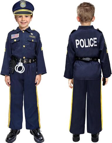 Police Officer Costume for Kids - Boys & Girls, Cop Uniform for Role Play, Gift, Halloween & Career Day in Kuwait