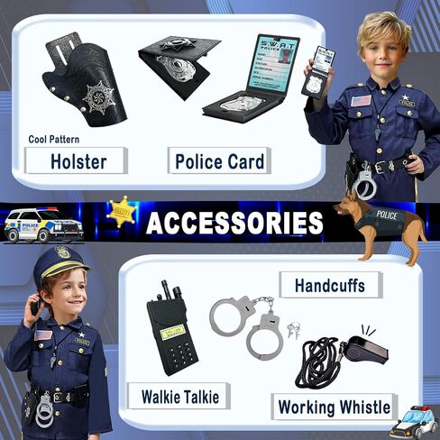 Police Officer Costume for Kids - Boys & Girls, Cop Uniform for Role Play, Gift, Halloween & Career Day in Kuwait