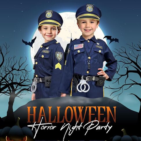 Police Officer Costume for Kids - Boys & Girls, Cop Uniform for Role Play, Gift, Halloween & Career Day in Kuwait