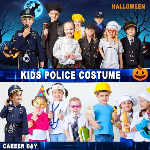 Police Officer Costume for Kids - Boys & Girls, Cop Uniform for Role Play, Gift, Halloween & Career Day in Kuwait